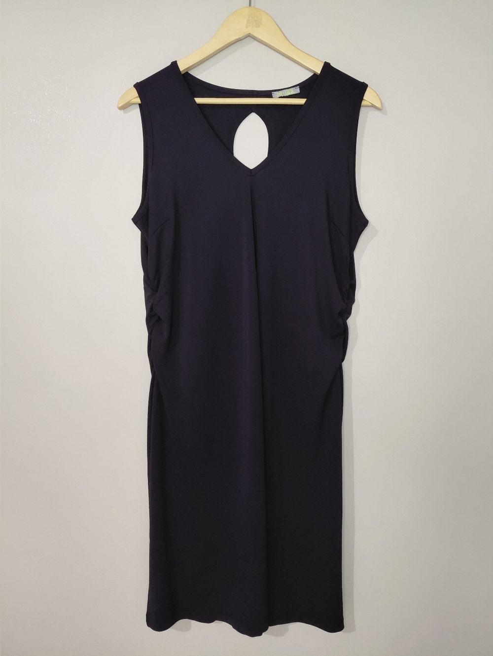 Dolcezza XLarge Sleeveless Keyhole Bodycon Ruched Midi Dress in Black